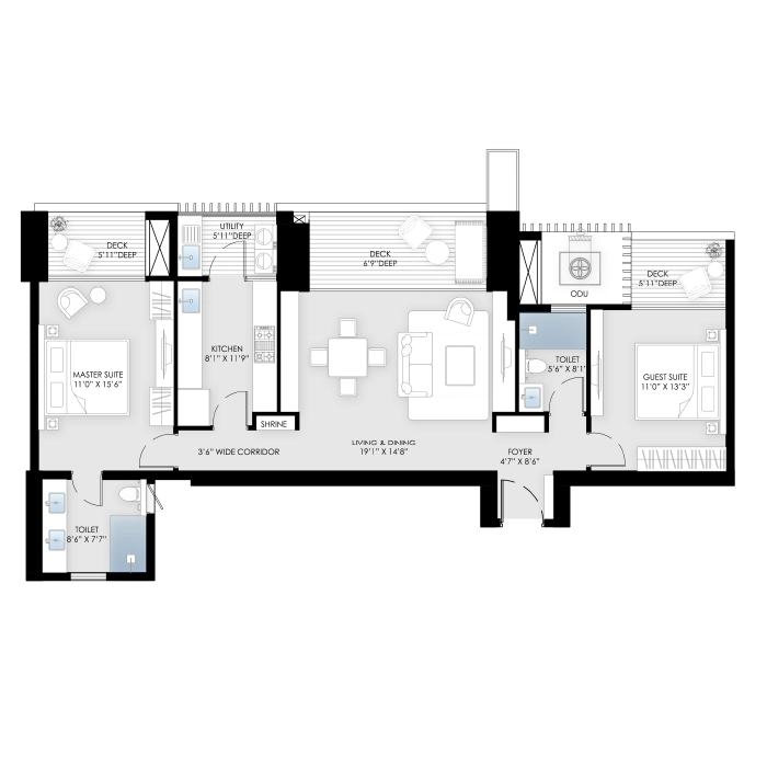 BPTP Verti Greens Floor Plan 2 BHK